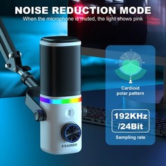 USB Gaming Microphone with Arm, Condenser Mic for PC, MAC, PS4, PS5, Phone
