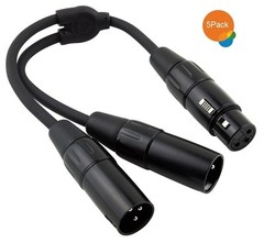 5-Pack 6-inch Pig-Hog XLR (3-Pin) Female Jack to 2-XLR Male Y-Splitter Cables