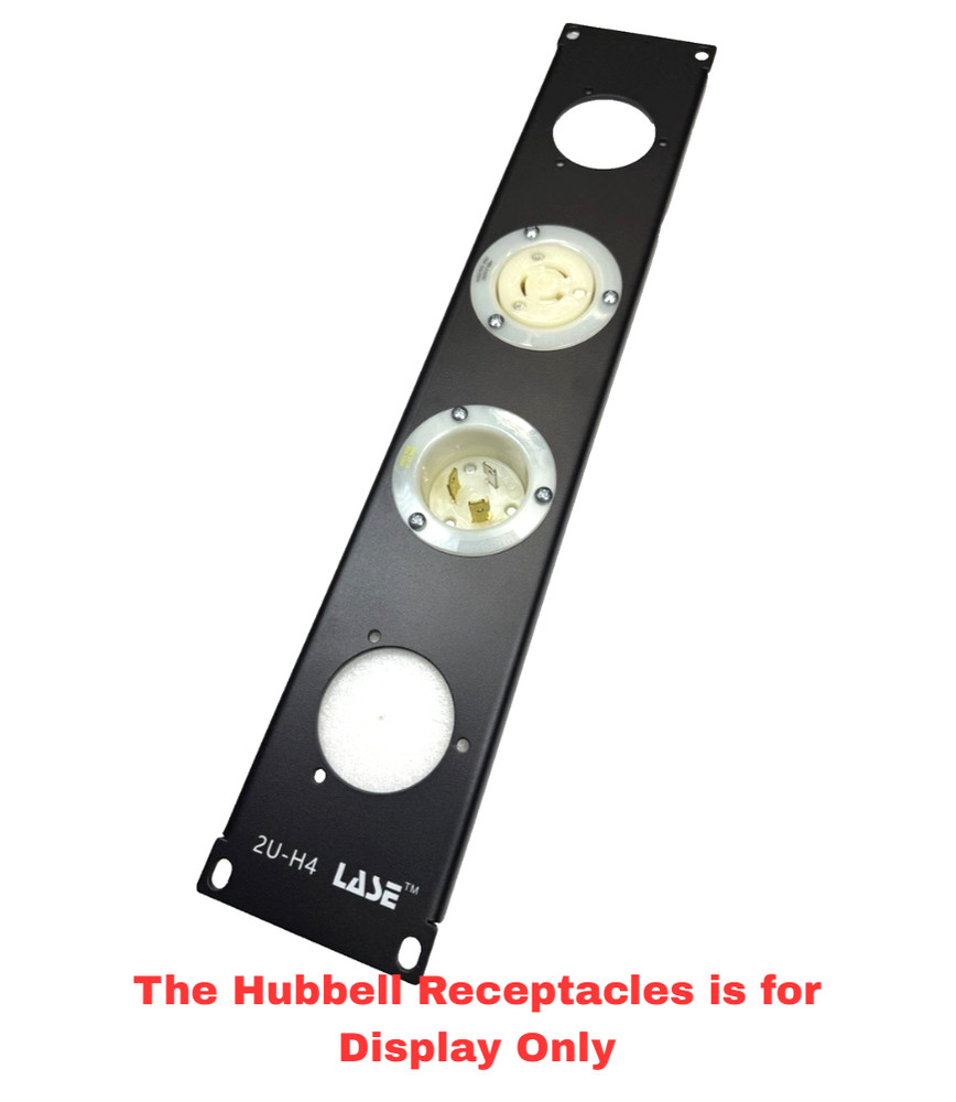 2U Space 12ga Heavy Rack Panel w/ 4 HUBBELL Flanged Twist Receptacle or Inlet