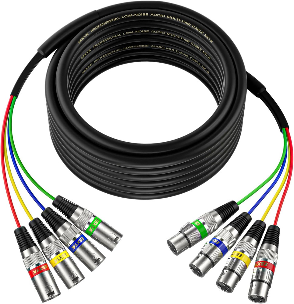 EBXYA 50 Ft 4 Channel XLR Snake Cable – 4 Colored Microphone Patch Cable, Record
