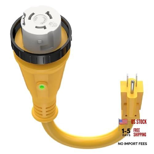 50 Amp to 15 Amp 110V RV 15M/50F 12″ (No Surge Protector, LED Indicator)