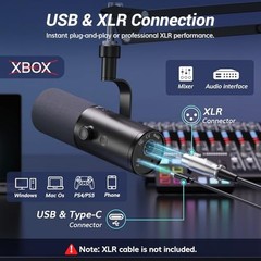 Dynamic Podcast Microphone for Studio, Cardioid Black Microphone with Boom Arm