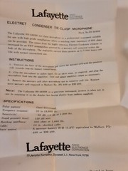 Lafayette 99-46898 Electret Condenser Tie-Clasp Microphone