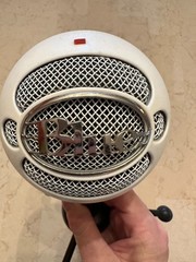 Blue Brand Snowball Microphone on Desktop Stand Recording Streaming Podcasting