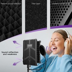 Microphone Isolation Shield with Pop Filter and Mic Stand, Sound Proof Mic Isola