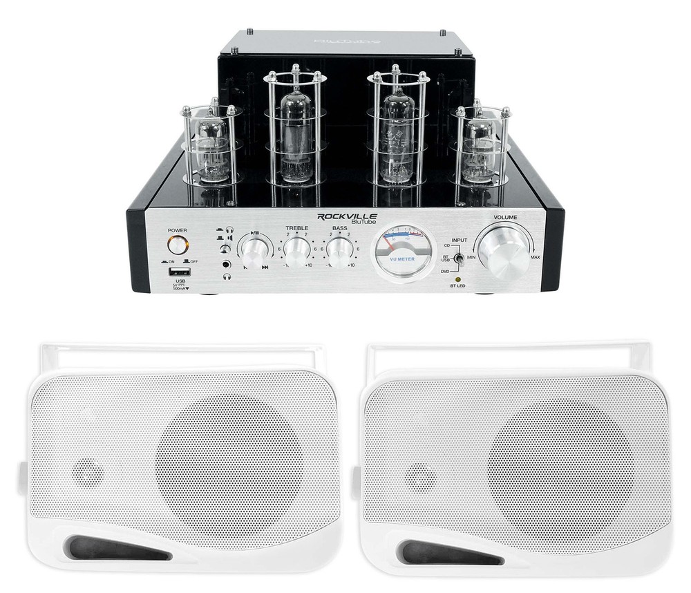 Rockville BluTube Tube Amplifier/Home Theater Bluetooth Receiver+(2) 4″ Speakers