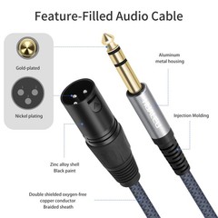 2 Pack 1/4 TRS to 3Pin XLR Male Auido Cable,6.35mm TRS to XLR Male Braid Quar…
