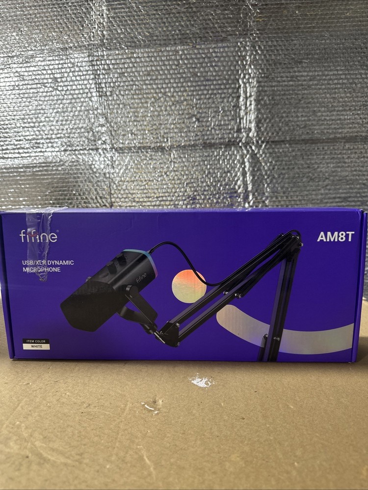 FIFINE AM8T USB/XLR Dynamic Cardioid Mic, RGB, Tap Mute, Boom Arm, (WHITE)