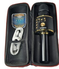 Bonrok Q37 Wireless Karaoke Microphone with case and charger. Black and Gold