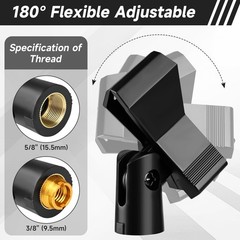 Mic Clips for Stands Set – 4 Piece Adjustable Holders with Black