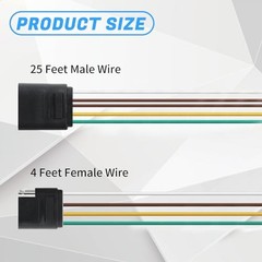 29Ft 4 Pin Trailer Wiring Harness Kit – 25FT 5-Wire Male & 4FT 4-Wire 29FT