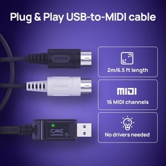 High-Speed USB MIDI Cable with Filter and Mapper – 6.5ft Plug & Play Interface