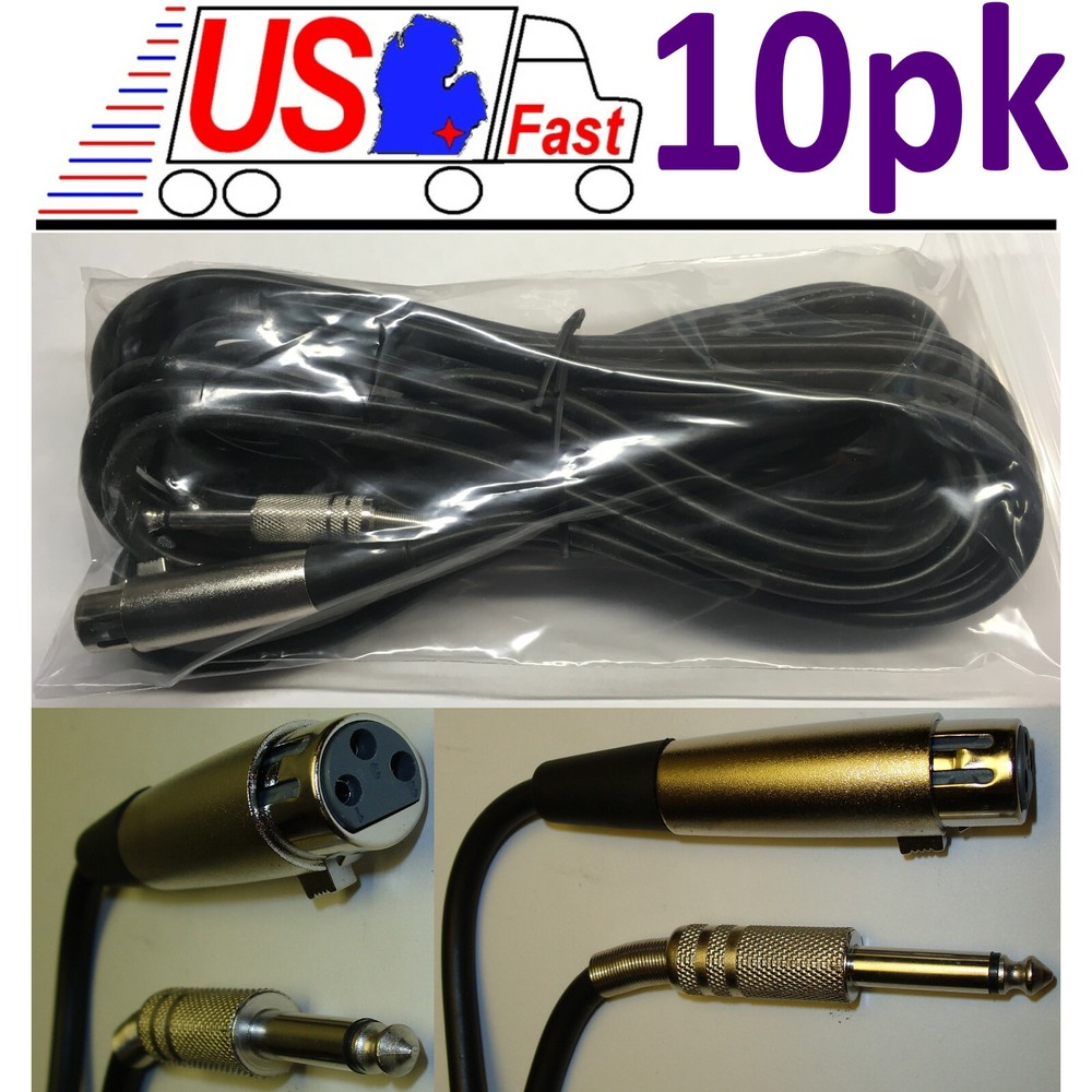 Lot10 25ft XLR~1/4″ Mono Professional Microphone Audio Cable/Cord 3pin~6.3mm TS