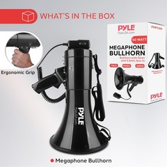 PYLE 50W Megaphone Speaker PA Bullhorn 9.50 x x 14.00″, Black Aux Input