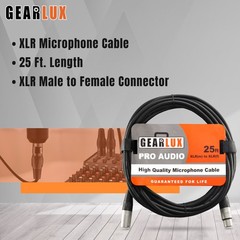 Gearlux 25-Foot XLR Microphone Cable, Male to Female, Black – 2 Pack
