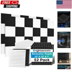 52 Pack Acoustic Panels Foam for Walls, 1″x12″x12″ 12″x12″x1″ Black-50 Pack