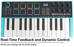 Rockville M25 25 Key USB Wireless MIDI Keyboard Controller With Bluetooth+8 Pads