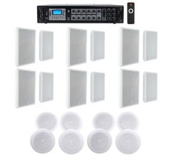 6-Zone Amplifier+12 White Wall+8 JBL 8″ Ceiling Speakers For Restaurant/Bar/Cafe