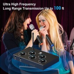 Portable Karaoke Microphone Mixer System Set, Dual UHF Wireless Mic HDMI/Optical