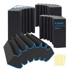 4 Pack Large Acoustic Foam Bass Traps – 16.5″ x 6.3″ x 12″ Sound Absorption for