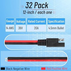 Bates- SAE Connector Cable, 12 Inch, 32 Pack, 14 AWG, 2 Pin Single Plug Quick