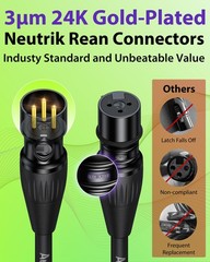 Short XLR Cables 3.3ft 2 Pack, Gold Plated 3-Pin Connectors from Rean-Neutrik…