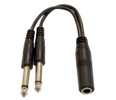 1/4″ TS Female to Dual 1/4″ TS Male Mono Y Splitter Adapter Breakout Cable
