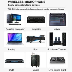 Wireless Microphones Metal Dynamic Microphone System with Receiver for DJ Party