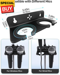 Multi Microphone Holder with Universal Clamp, Securely Holds 2 Wired or Wireless