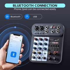 4 Channel DJ Audio Mixer, DJ Mixers Sound Board, Sound Mixer Board XLR 1/4 Inter