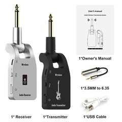2.4GHZ Wireless Guitar System Rechargeable Lithium Battery Receiver Set for Bass