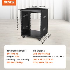 VEVOR 12U AV Rack Stand 500 lbs Capacity Network Stereo Recording Studio Rack