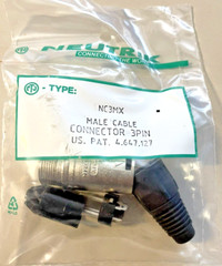 Lot of 4 New Neutrik NC3MX, Male Cable Connectors, Silver, 3 Pole, DIY, Repair