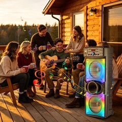Dual 10″ Portable Bluetooth Party Speaker Woofer Heavy Bass Sound System w/ Mic