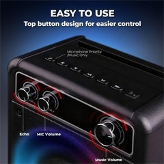 VOSOCO Karaoke Machine with 2 Wireless Microphones, T03-2 MICS, Black