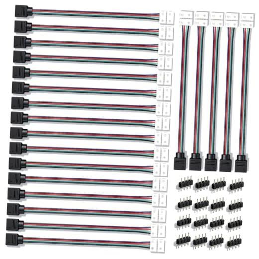 20 Pack LED 5050 RGB Solderless 4 Pin 10mm Connectors Kit,Strip to Power