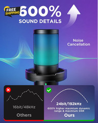 USB Gaming Condenser Microphone RGB Boom Arm Noise Cancelling for PC PS5 Mac