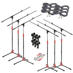 Microphone Boom Stand 6 PACK – GRIFFIN Telescoping Mic Stage XLR Cable DJ Studio
