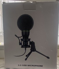 USB & 3.5mm Wired Condenser Microphone with Shock Mount Tripod Stand, Black