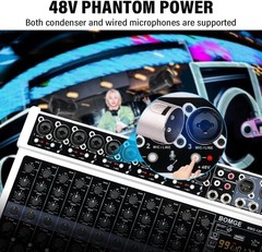 12 Channel Professional Audio Mixer, Bluetooth Studio Mixer with USB, 48V Pow…