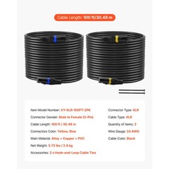 Uimoso 100 ft XLR Cable 2-Pack Balanced 3-Pin Male to Female Microphone Cord