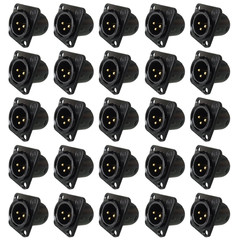25pcs XLR 3Pin Male Panel Mount Chassis, Fine Black Nickel Plated Housing
