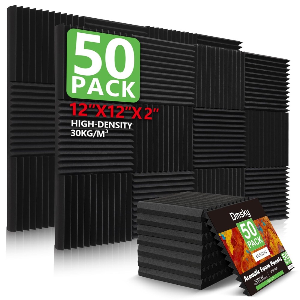 50 Pack Acoustic Foam Panels,2″X 12″ X 12″Sound Wedge 2″x12″x12″, 50P-Foam
