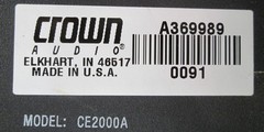 Crown CE2000 Professional 2-CH Power Amplifier 400W/CH @ 8-Ohms CE 2000-A
