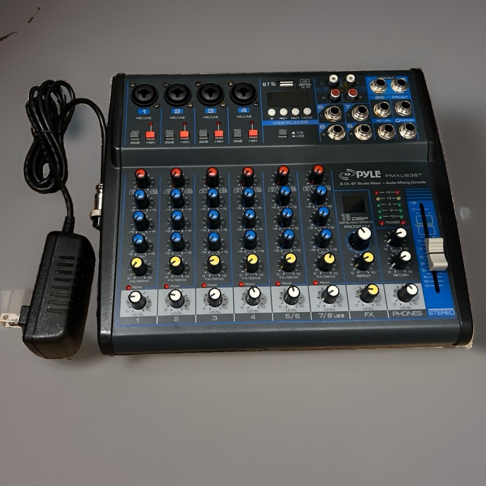 Pyle Bluetooth 8 Ch. Studio / DJ Controller Audio Mixer Console System PMXU83BT