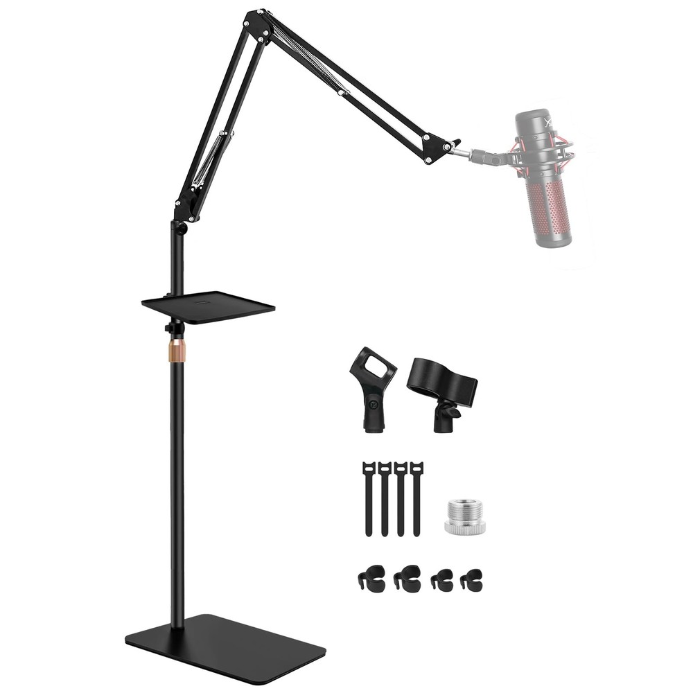 Microphone Stand with Weighted Base, Mic Floor Stand Boom Arm with Mic Access…