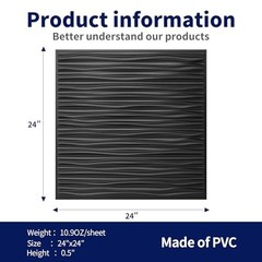 Ceiling Tiles 24 x 24 for Interior Wall Décor Drop Ceiling 12 Pack Wave Black