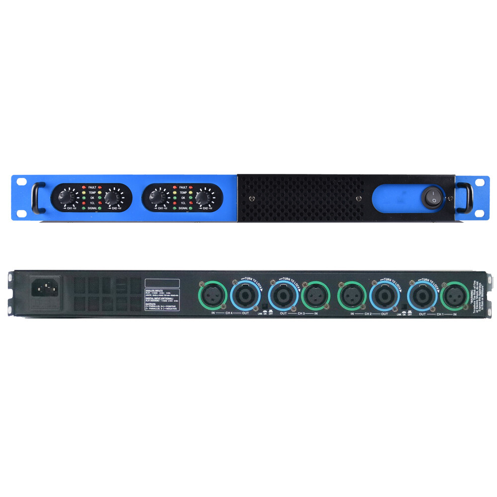 Blue 5200W Power Amplifier 4 Channel x 650W Digital Speaker AMP 1u 19″ Design