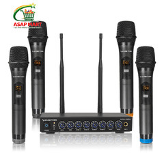 Sound Town 200 Channels Wireless 4 Metal Mics, Black & Gray & Blue & Orange
