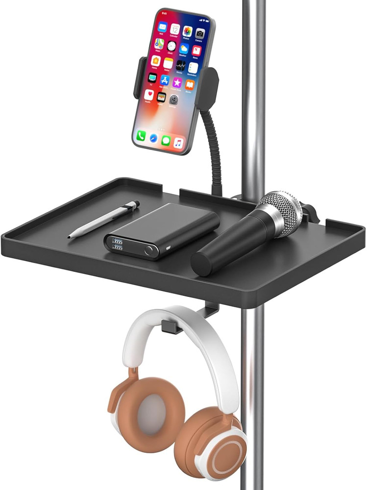 Mic Stand Tray Shelf 8.7″x6.5″ Clamp-On Phone Holder Live Streaming Karaoke Reco